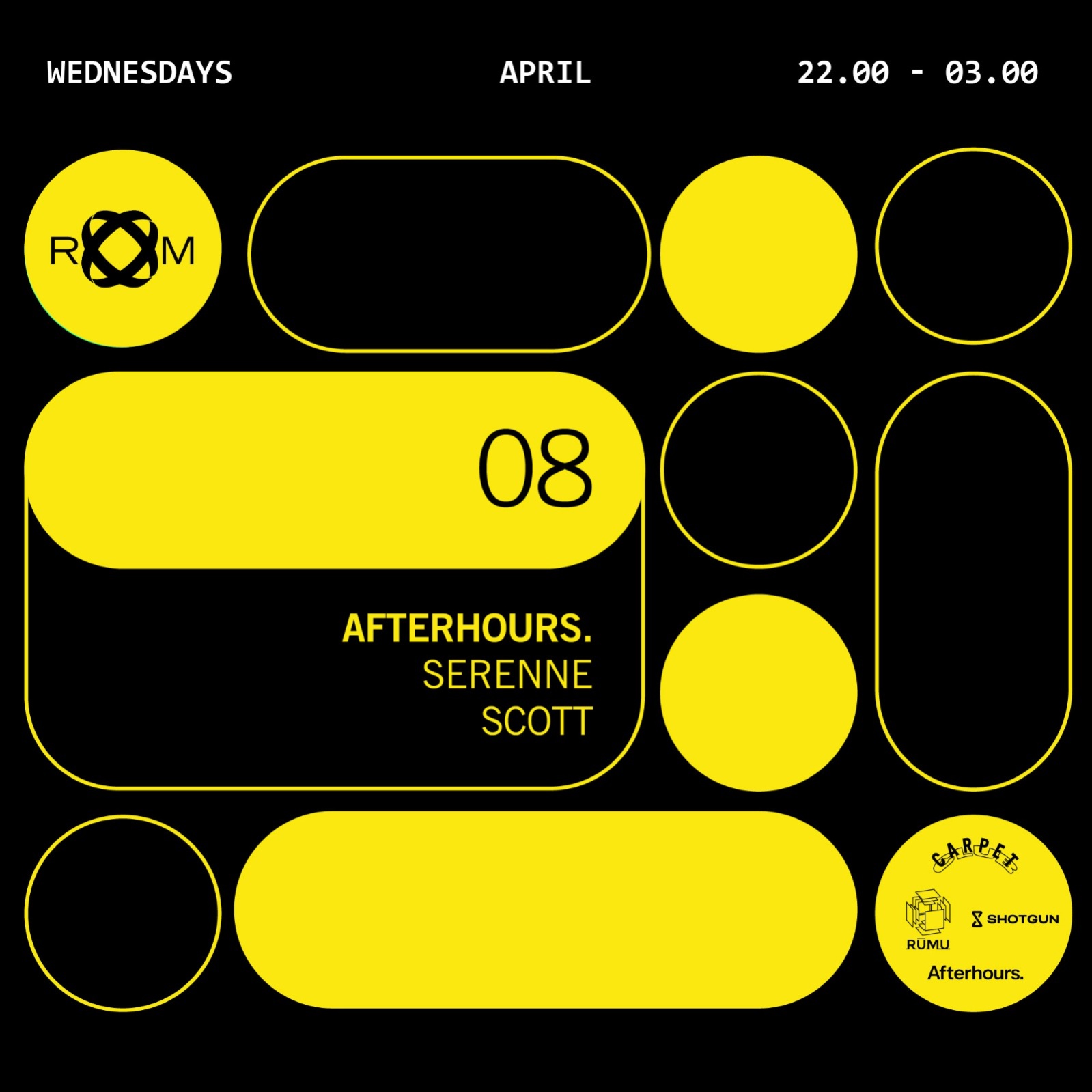 CARPET CLUB w/ SERENE & SCOTT at Rūmu, Wed 8 Apr